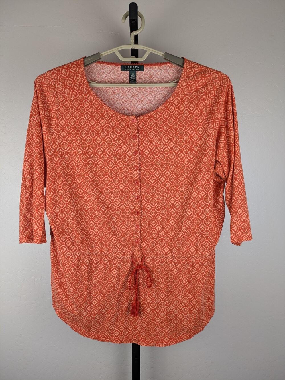LAUREN Ralph Lauren size 2X Orange Drawstring Waist Tunic Top 100% cotton